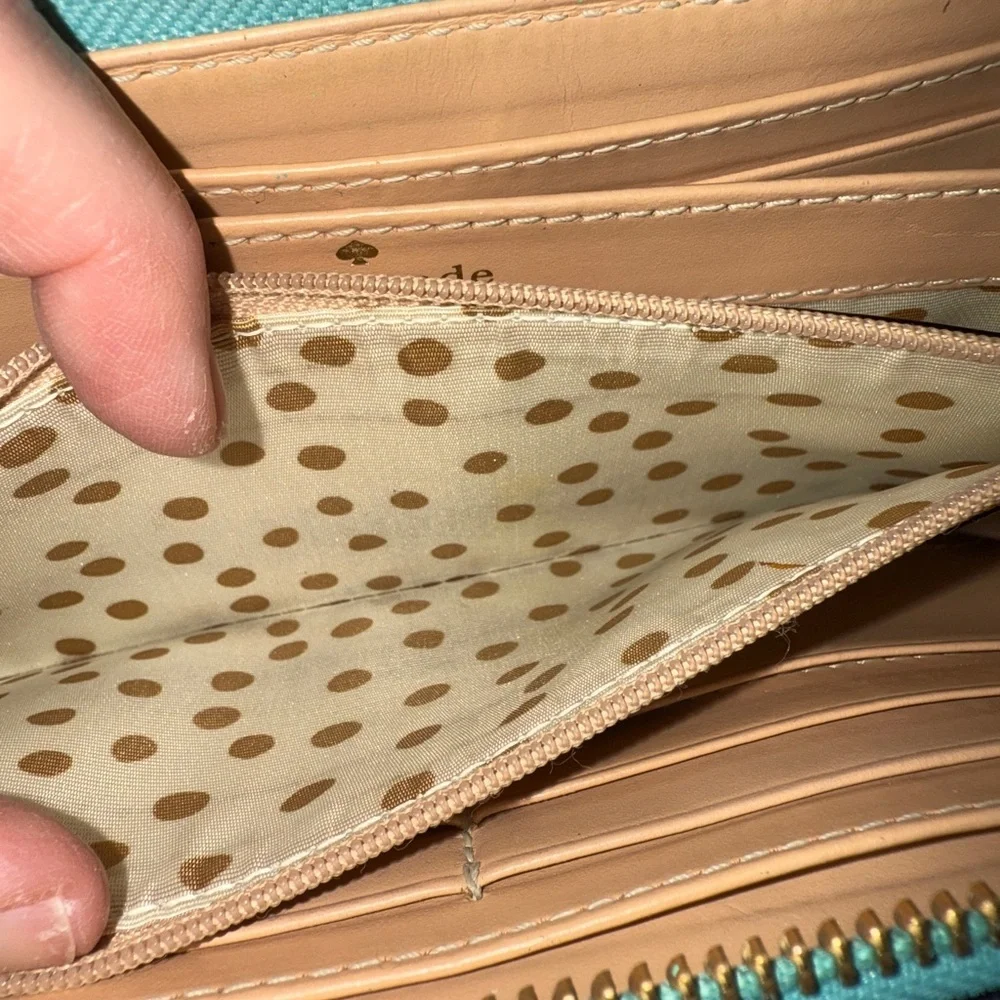Kate Spade Teal Leather Wallet with Gold Polka Dots interior - Picture 9 of 9